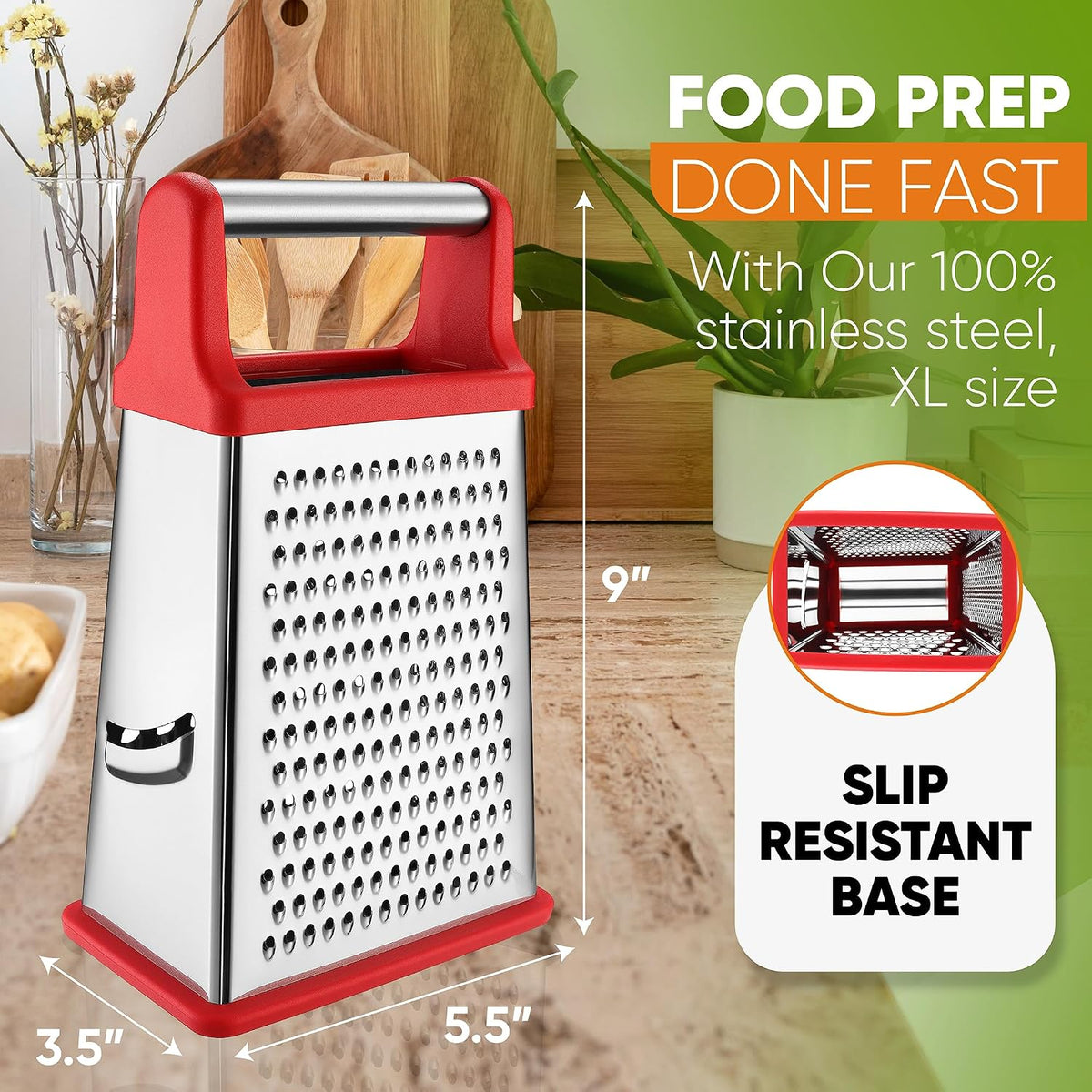 Spring Chef Stainless Steel XL Cheese Grater for Kitchen, Green