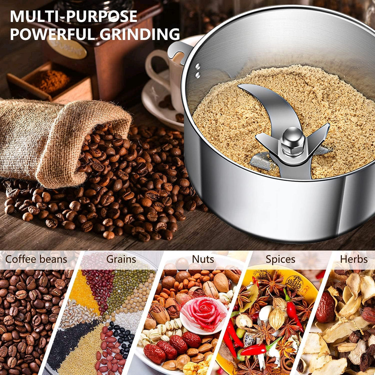 LEJIEYIN Electric herb Grinder 550g High Speed Electric Stainless Steel Spice Flour Mill Herb Grinder Powder Machine for Dry Food Grin
