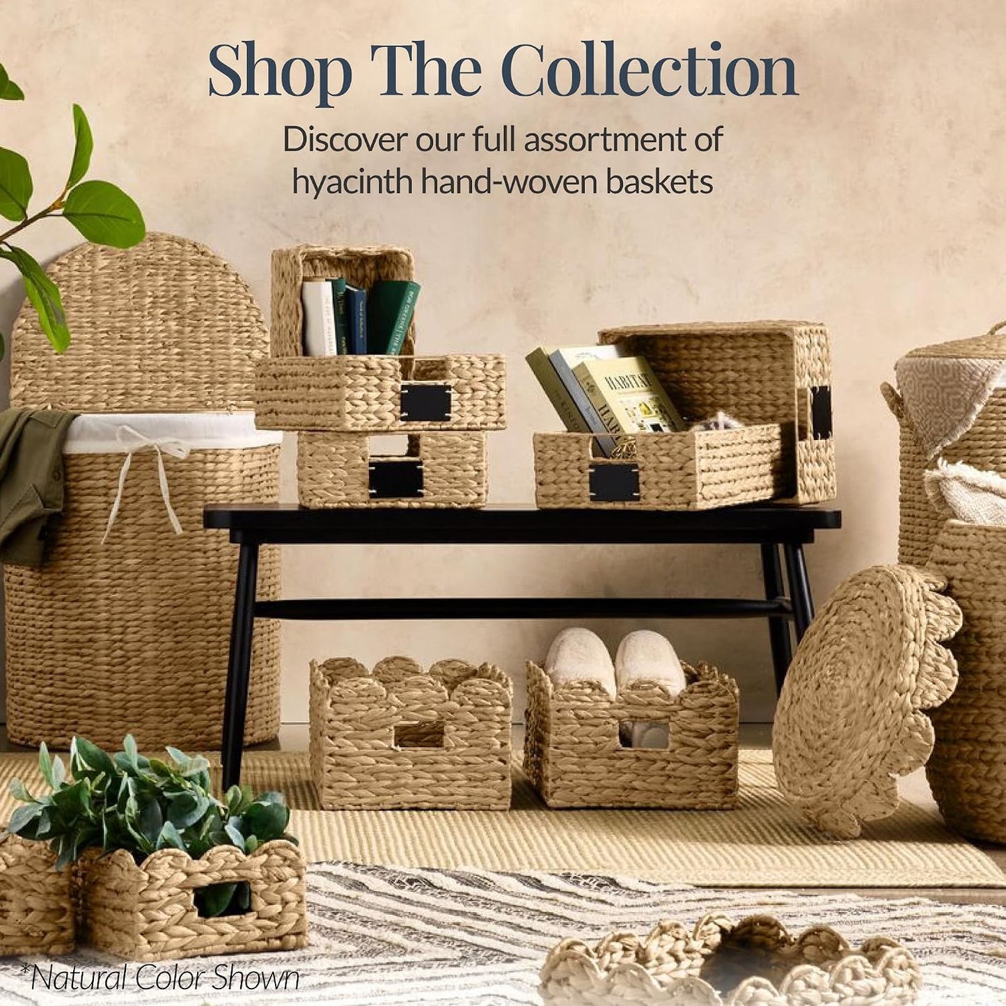 Best Choice Products 9x12 Scalloped Shelf Baskets, Woven Storage Bins, Storage Organizers for Pantry, Living Room, Bedroom, Nursery & Laundry, 4 Pack - Natural with White Trim