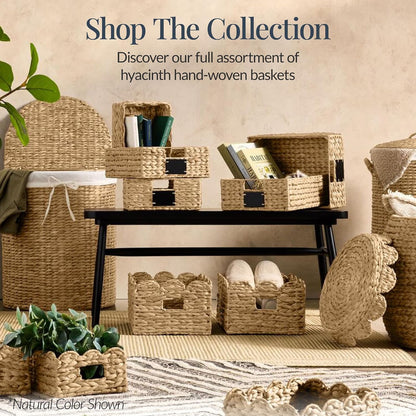 Best Choice Products 9x12 Scalloped Shelf Baskets, Woven Storage Bins, Storage Organizers for Pantry, Living Room, Bedroom, Nursery & Laundry, 4 Pack - Natural with White Trim