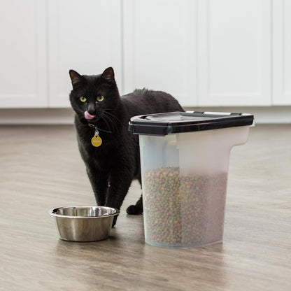 IRIS USA WeatherPro Airtight Pet Food Storage Container, Up to 6.5 lbs, Treat Box for Dog Cat and Bird Food, Keep Fresh, Translucent Body, Easy Clean Up, BPA free, Clear/Black