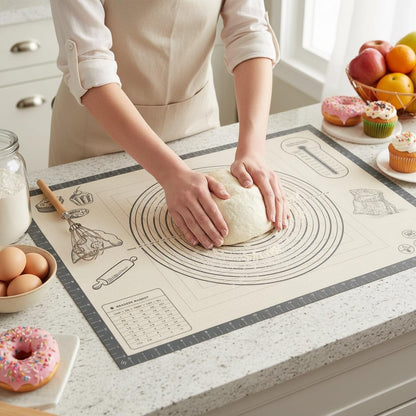 Silicone Baking Pastry Dough Mat - 28x20Inch Extra Large Cookie Bread Rolling Mats Sheet, Nonstick Kitchen Counter Kneading Board, Thick Reusable Pie Cookies Pizza Fondant Making Matt with Measurement
