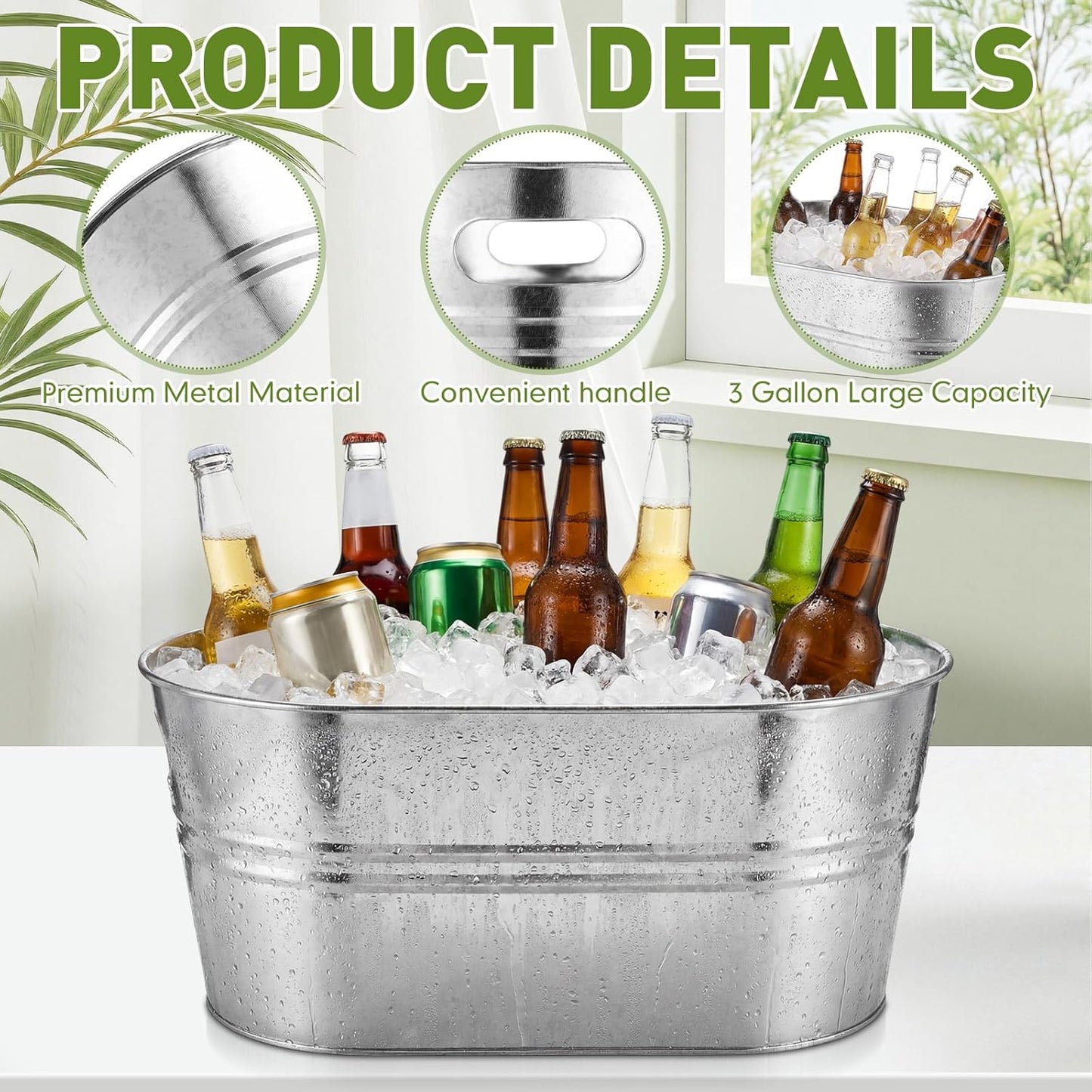 Shimeyao 12 Pcs Galvanized Tub 3 Gallon Metal Ice Buckets for Parties Beverage Tub Large Drink Beer Wine Bucket with Handles Champagne Cocktails Cooling for Parties Mimosa Bar Supplies (White)