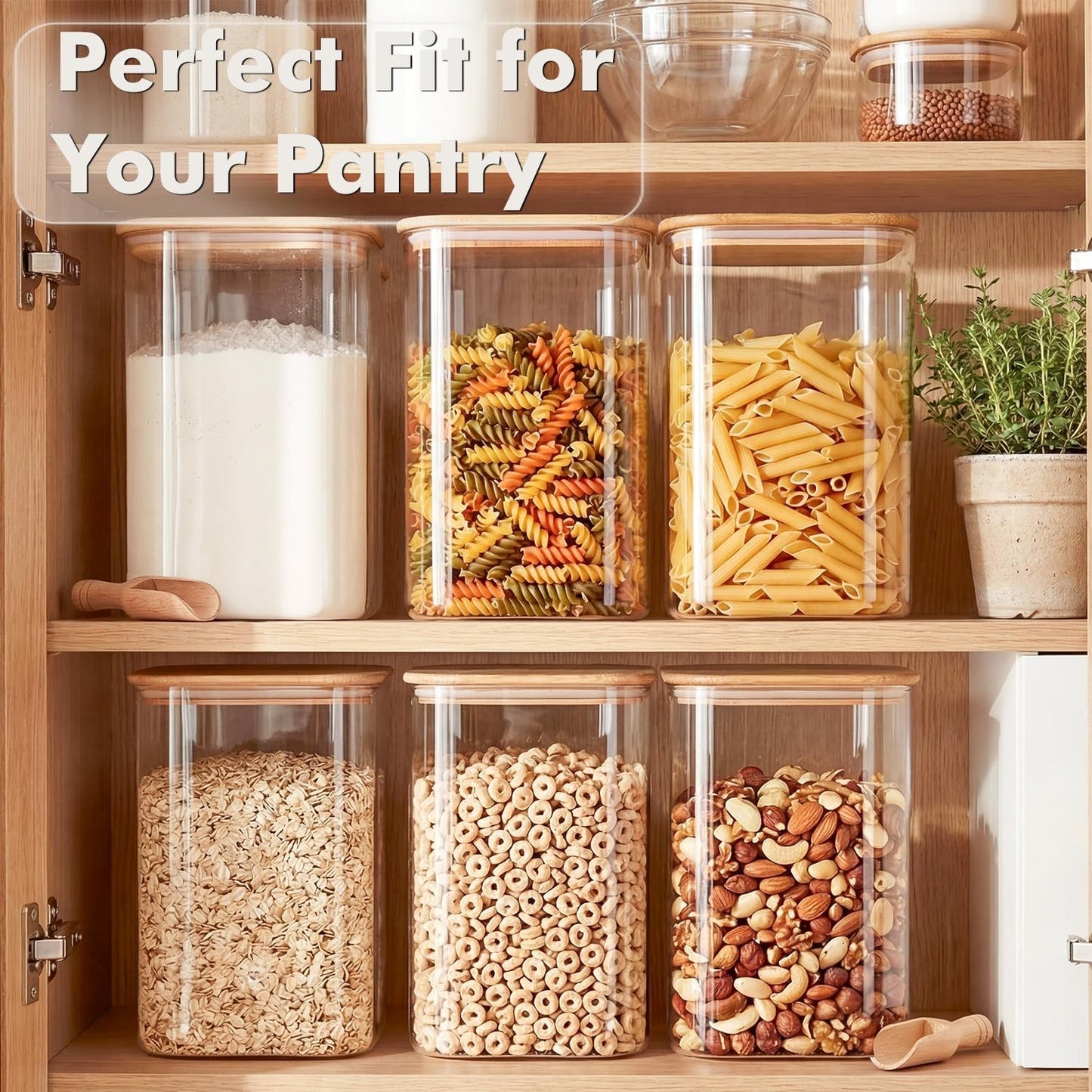 2-Pack 3.4Qt Large Glass Flour Sugar Storage Containers with Lids | Wide Mouth Design, With Measuring Cups, Minimalist Kitchen Organizer,Scandinavian Style Storage,Nordic Style Storage