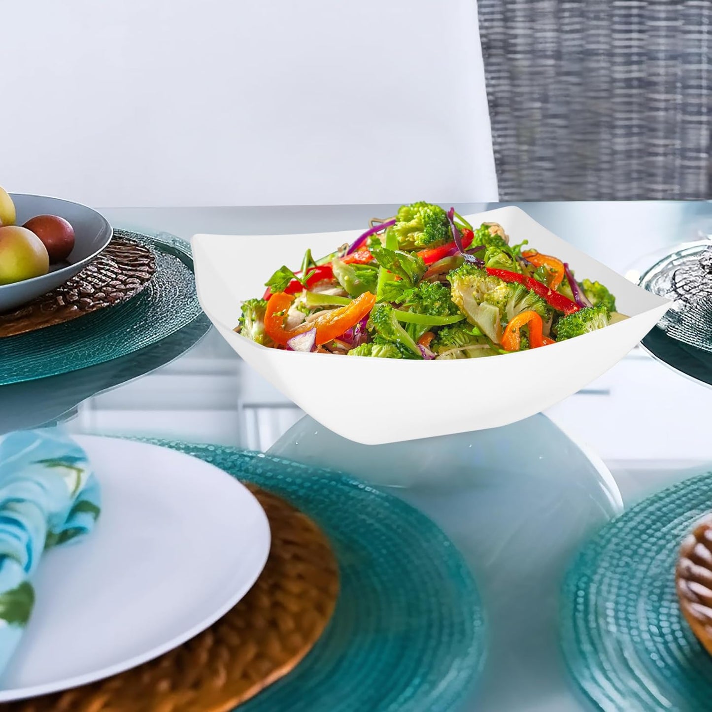 R-kay 6 Pack Square Plastic Serving Bowls - Clear Plastic bowls 16 Oz - Disposable Serving Bowls Heavy Duty For Weddings Catering And Birthday parties