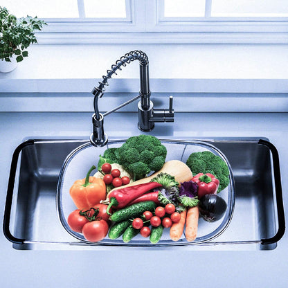 i Kito Over the Sink Colander with Expandable Rubber Grip Handles - Fine Mesh Oval Strainer in Stainless Steel -Drain, Rinse Fruits and Vegetables