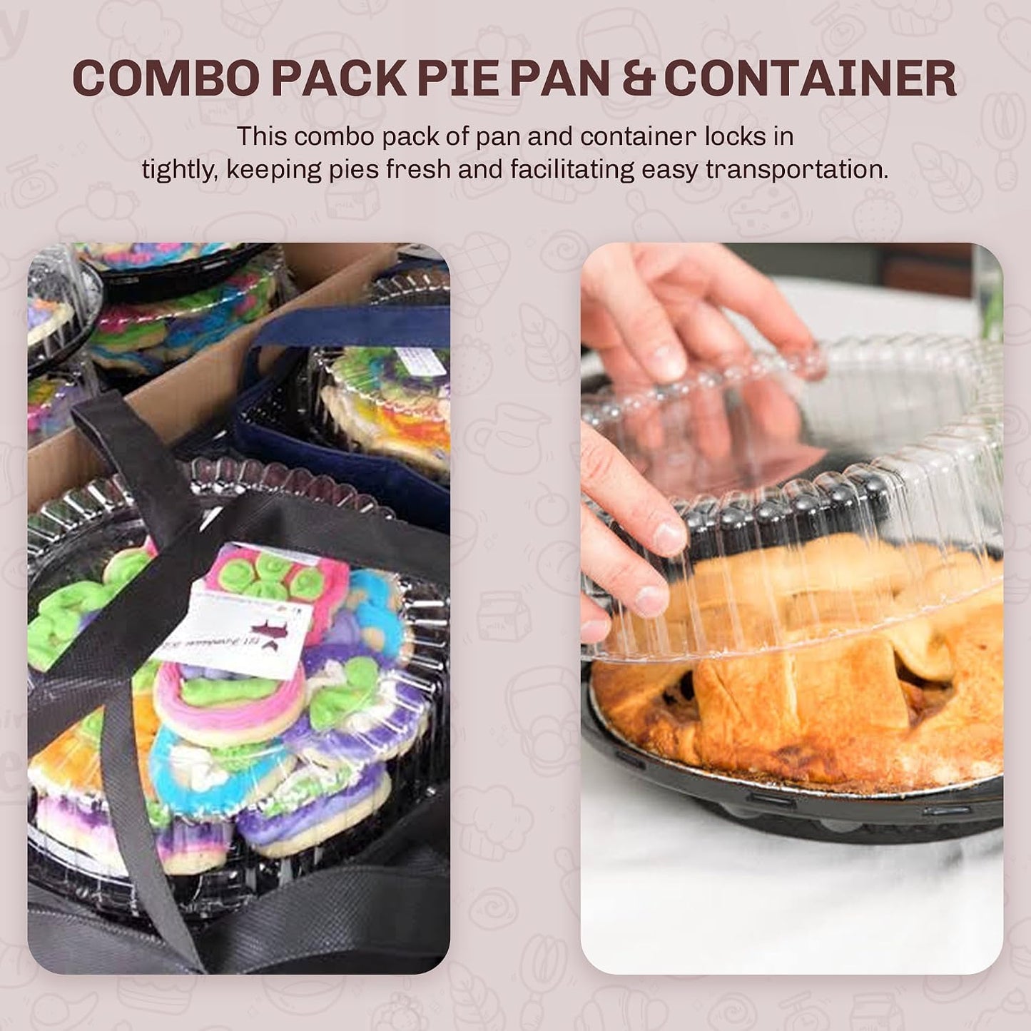 KitchenDance Combo Pack of Pie Pans with Carriers - 9 Inches Pie Pans with Low Dome Lid - 9 Inches Pie Pans with 9 Inches Pie Container - Baking Pan Perfect for Baking, Cooking - WJ40, 10 Count