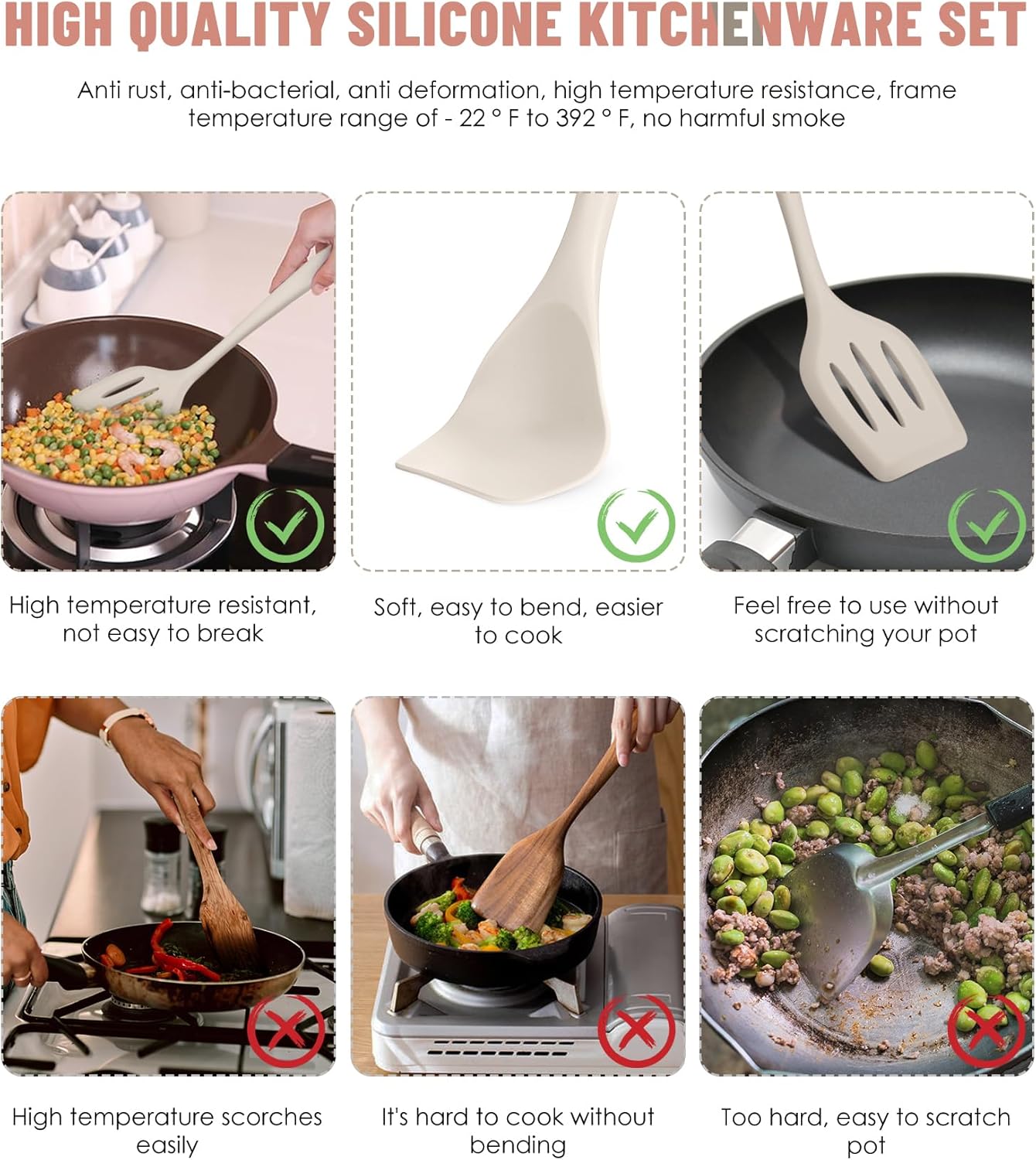 Kitchen Utensils Set-12 Pieces Silicone Cooking Utensils Set (Dishwasher Safe) 392°F Heat Resistant Spatula Set,Kitchen Utensil Set for Nonstick Cookware,Best Kitchen Tools with Holder
