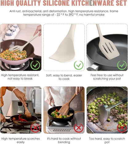 Kitchen Utensils Set-12 Pieces Silicone Cooking Utensils Set (Dishwasher Safe) 392°F Heat Resistant Spatula Set,Kitchen Utensil Set for Nonstick Cookware,Best Kitchen Tools with Holder