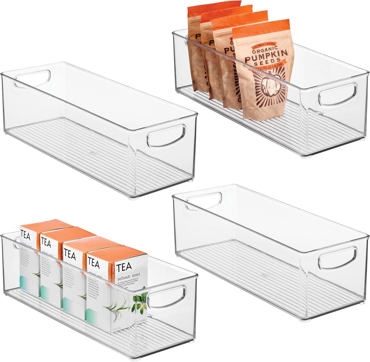 iDesign Plastic Stackable Pantry Bin - Storage Bin with Handles for Cabinets or Fridge - Set of 4 - Clear