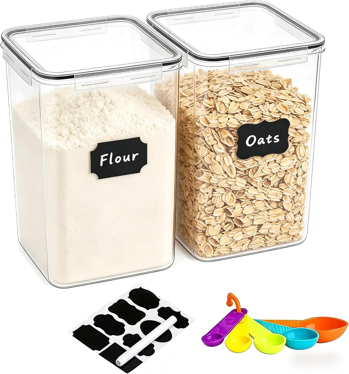 42pcs Airtight Containers, Clear Stackable Dry Food Storage | 42pk clear airtight containers with tight lids keep dry food fresh. Safe plastic, stackable for pantry kitchen storage