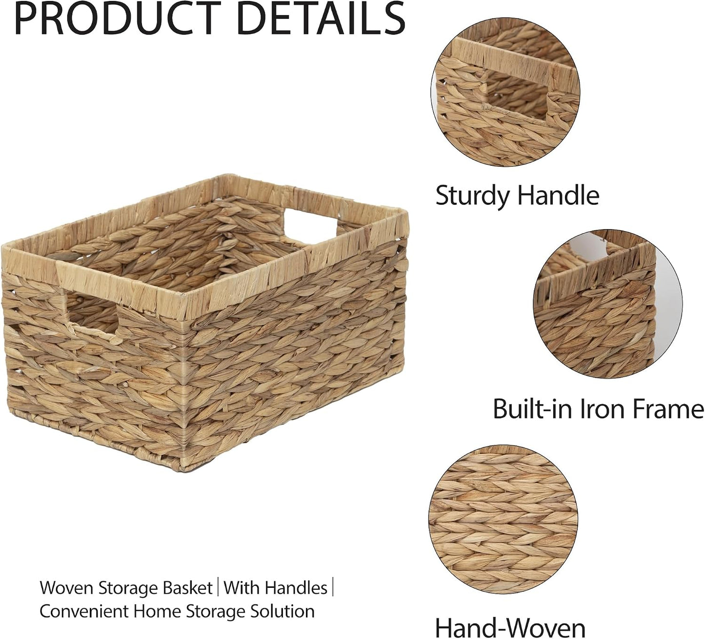 Storage Container, Natural Water Hyacinth Storage Bins Rectangular Basket,Arts and Crafts.