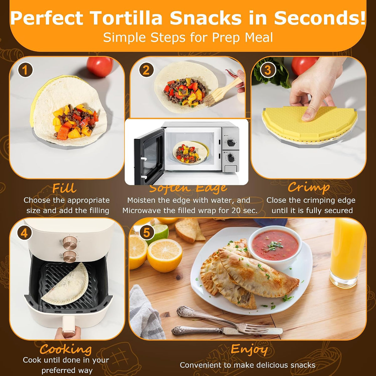 Tortilla Sealer Crimper Maker - for 10"+8"+6"+4" Flour Tortillas