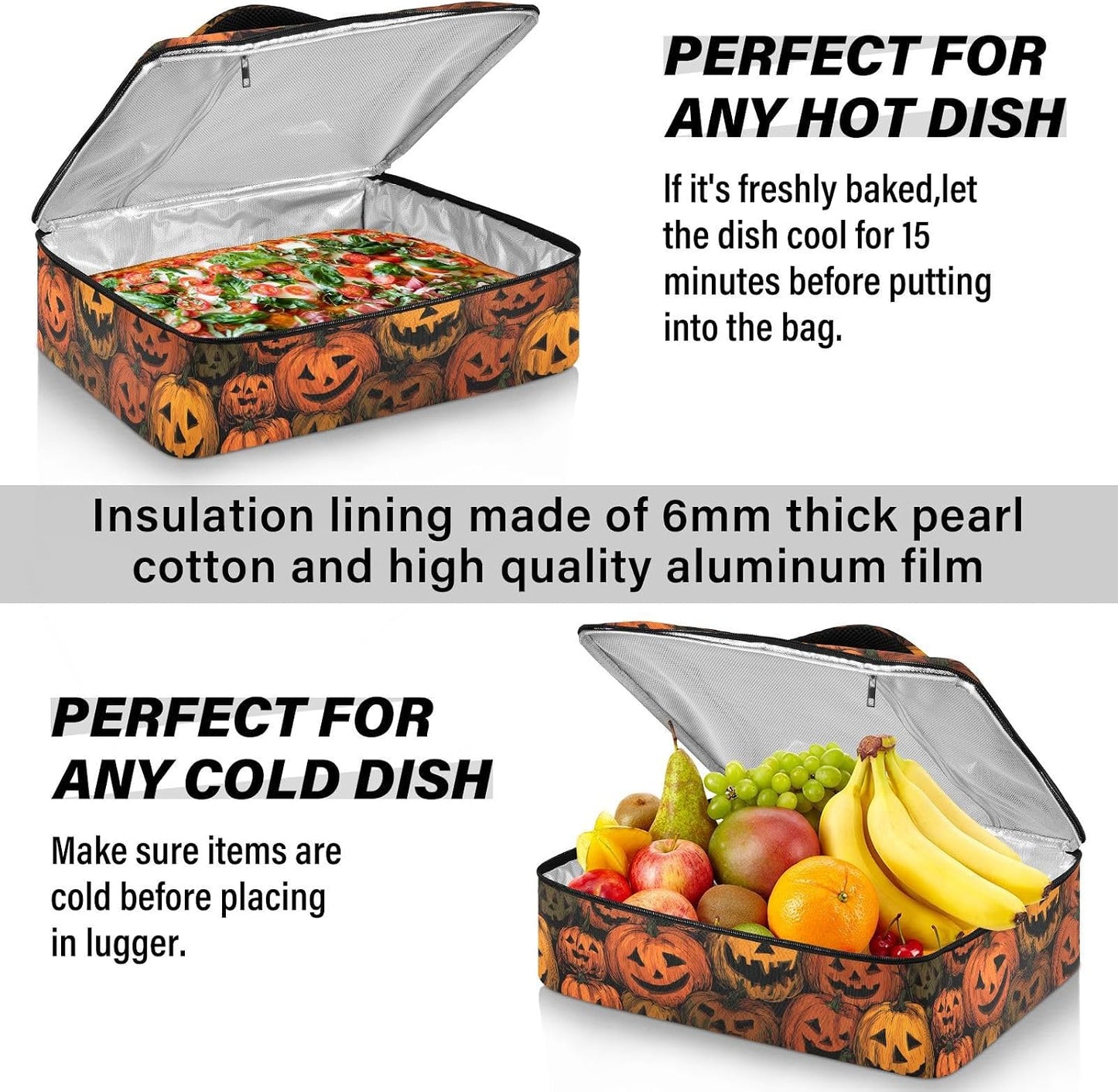 Casserole Carriers for Hot or Cold Food Reusable Casserole Dish Carrier Insulated Thermal Large Capacity Durable Perfect for Party Camping Family Gatherings Yellow Fish - Colors B