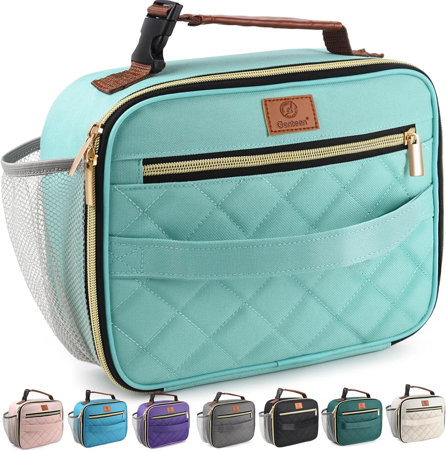 Genteen Lunch Box for Kids, Boys - Insulated Small LunchBox Reusable, Zip Closure & Buckle Handle, Portable Cooler for Work, School, Travel (Lake Green)