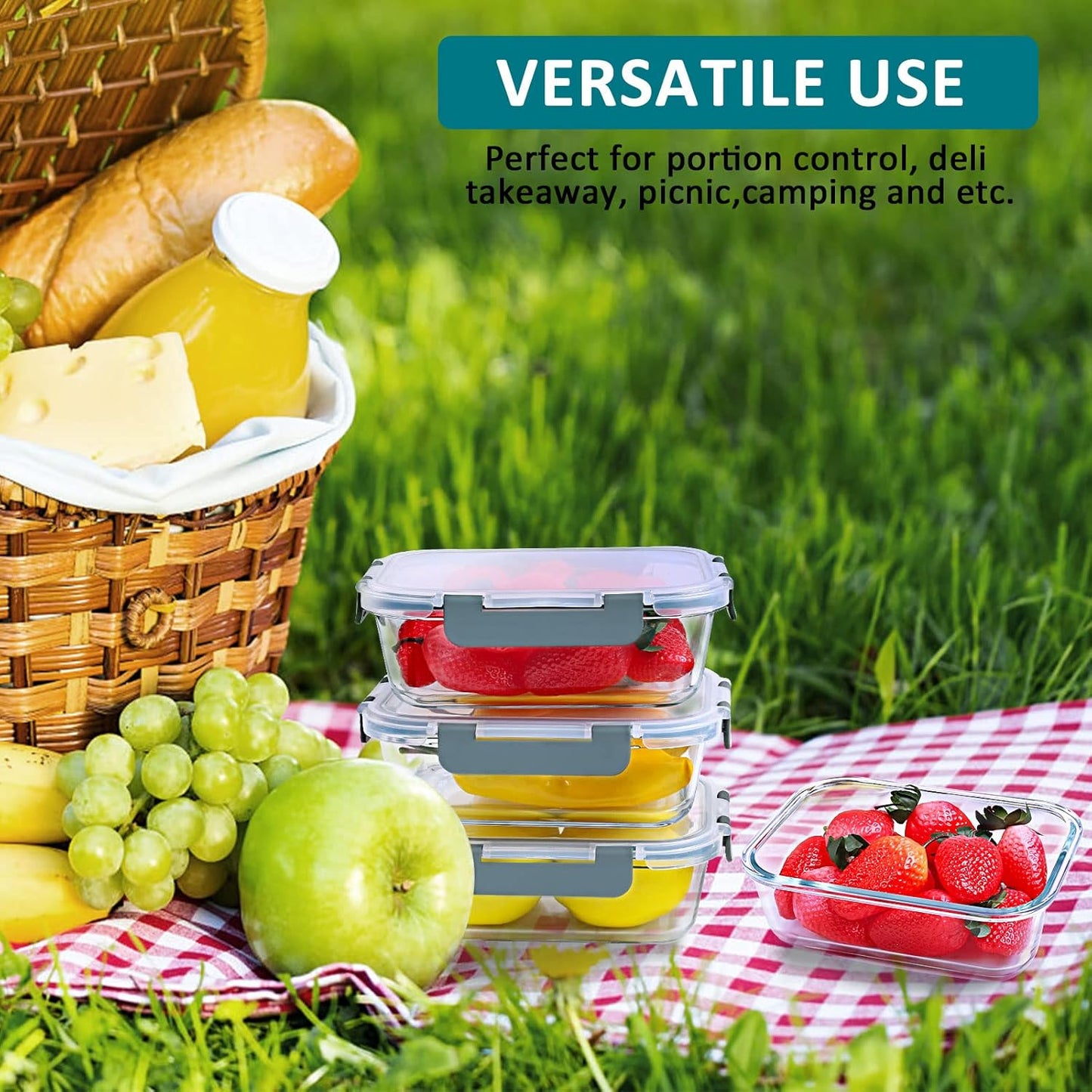 M MCIRCO 67.4oz(8.3 cup), 33.8oz(4.2 cup)& 18.6oz(2.1 cup) Extra Large Glass Food Storage Containers Set with Lids, 6 Pack Airtight Glass Storage Container for Microwave,Oven,Freezer Dishwasher