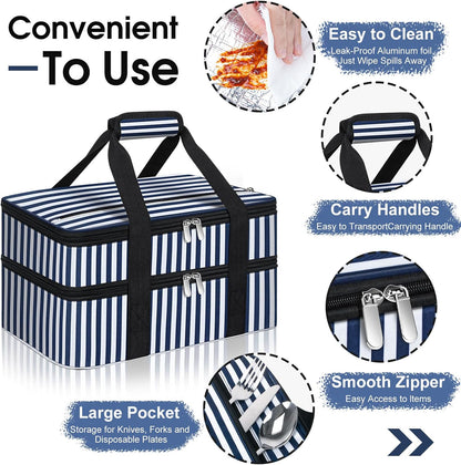 Insulated Casserole Carrier, Portable Casserole Carrier for Hot or Cold Food Lunch Tote Warmer or Cooler Bag, Lasagna Lunch Bag for Potluck Parties- Fits 9" x 13" Baking Dish-Charcoal Grey