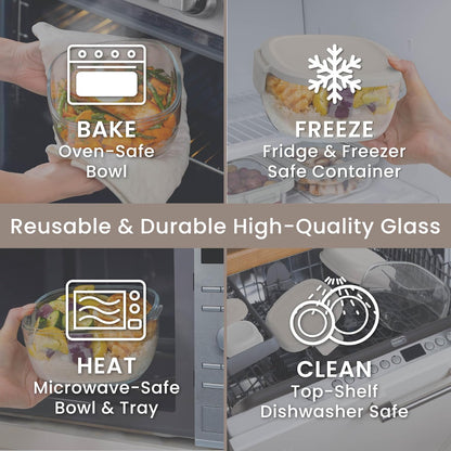 Bentgo Glass Salad Container - 7.6-Cup Salad Bowl with Airtight Lid, Leak-Proof Sauce Container, 4-Compartment Bento Tray & Reusable Fork - BPA-Free for Meal Prep, Office & More (Light Blue)