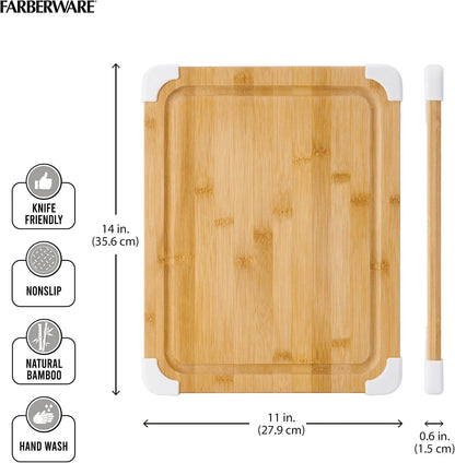 Farberware Nonslip Bamboo Cutting Board with Juice Groove, 11x14 Inch, White