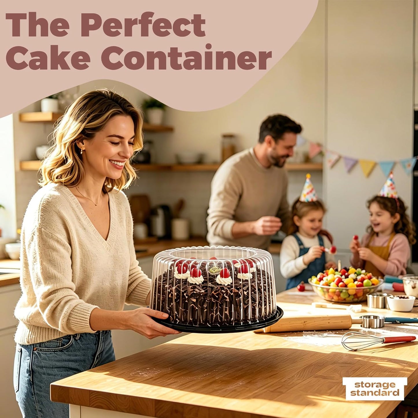 6-Pack Cake Carrier Holder Container for 10 Inch Round Cakes - Plastic Disposable Cake Containers, Take Out Storage w/Clear Dome Lids, Black Base Serving Trays, White Cake Boards, 12 x 5 Inches