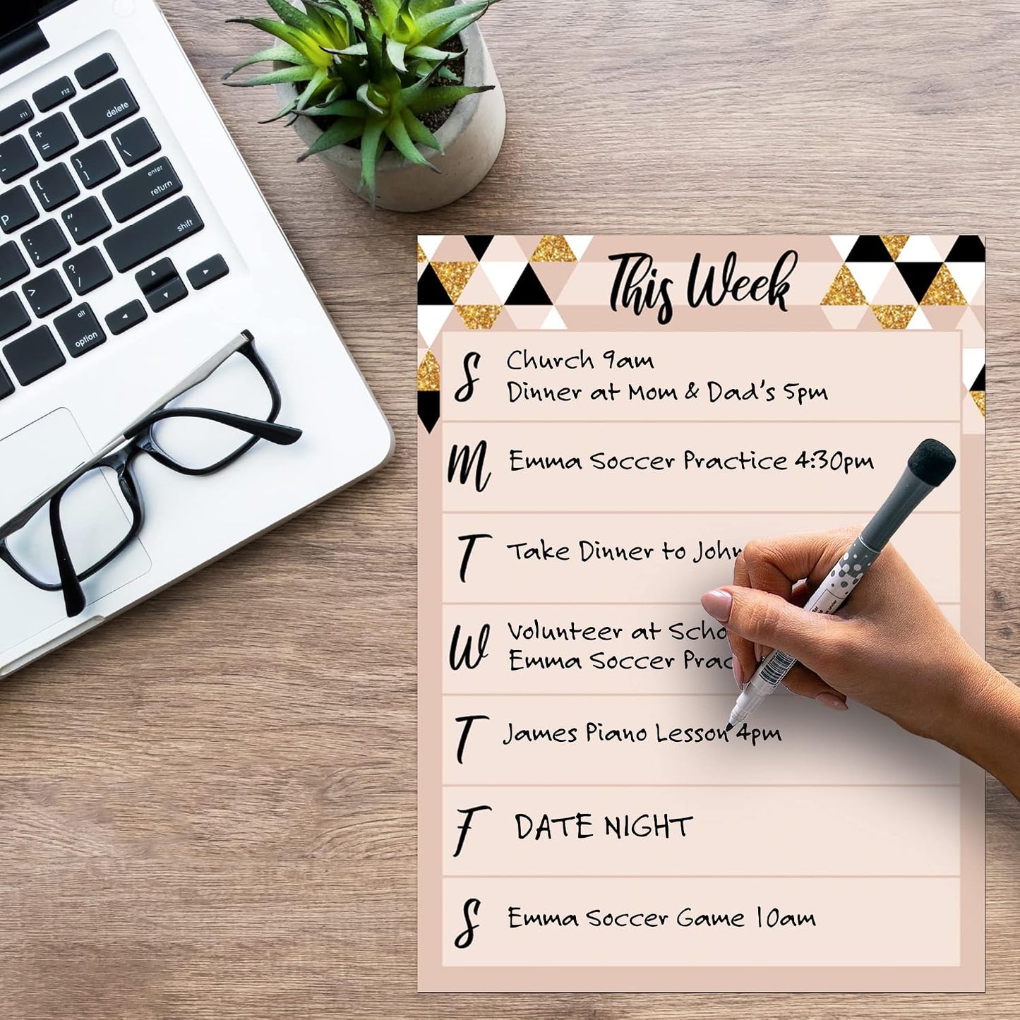 Dry Erase Weekly Calendar Planner Sticker Decal | Removable & Reusable | Magnetic Fine-Tip Marker Included (6 x 9 inches, White)