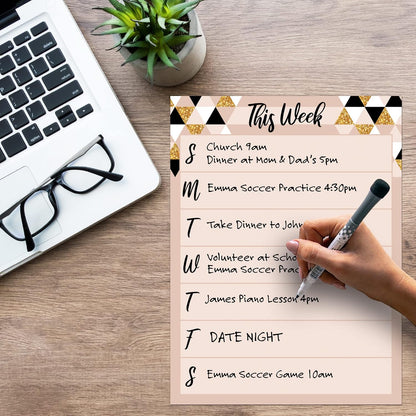 Dry Erase Weekly Calendar Planner Sticker Decal | Removable & Reusable | Magnetic Fine-Tip Marker Included (6 x 9 inches, White)