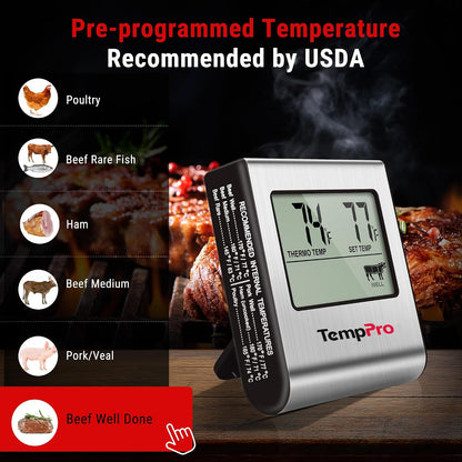 TempPro TempTrack Large LCD Digital Meat Thermometer for Cooking, Smoking