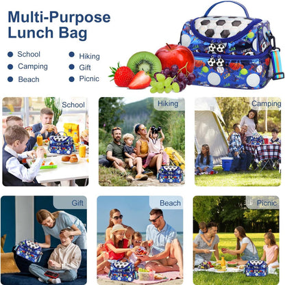 RHCPFOVR Kids Lunch Bag - Double - Decker Cooler Insulated Lunch Box for Boys Girls,Washable Lunch Bag with Strap and Reusable Toddler Lunchbox for School and Daycare