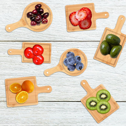 Mini Cutting Board, Charcuterie Boards Set, 6 PCS Bamboo Cheese Board Set, 6inch Cheese Serving Trays Platter Small Wood Cutting Board Fruit Trays for Serving Party, House Wedding Gifts (Light)