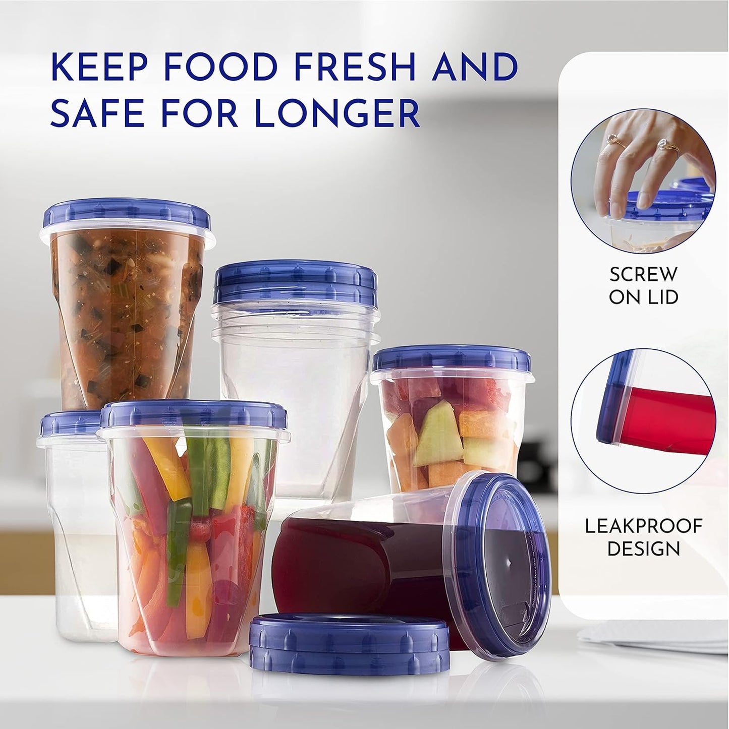 Soup Freezer Food Storage Containers With Screw On Lids [16 Oz -10 Pack] Reusable Plastic Container leak proof, Airtight, Stackable, Microwave Safe BPA Free