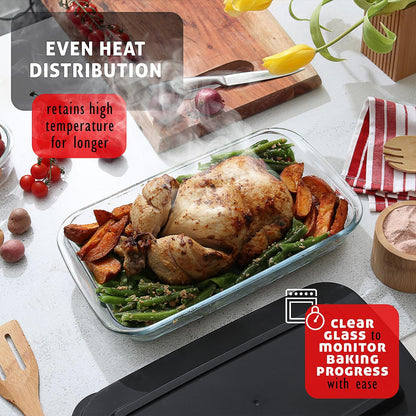 EATEX 8-Piece Deep Glass Casserole Dishes for Oven with Plastic Lids, Glass Baking Dishes for Oven, Rectangular Bakeware for Lasagna, Cooking, Leftovers, Kitchen, Freezer to Oven Dishwasher Safe