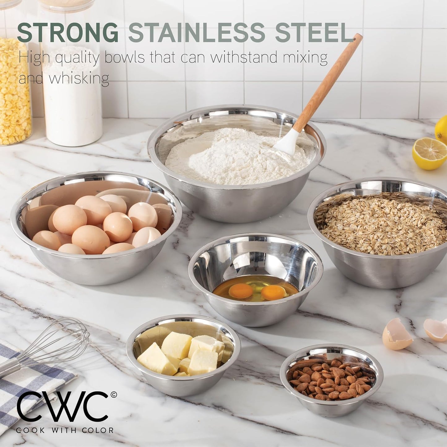COOK WITH COLOR Stainless Steel Mixing Bowls Set - Nesting Bowls, 6 Pieces, Rose