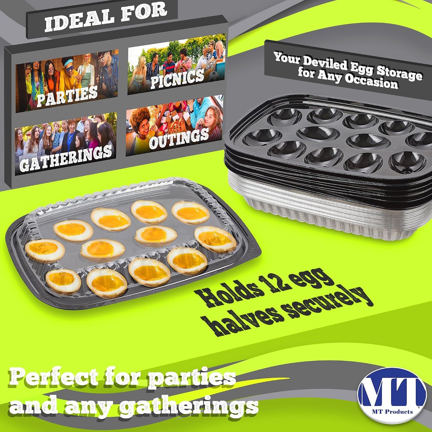 MT Products Clear Deviled Egg Containers Holds 12 Eggs 10.2" x 7.4" x 1" - Durable Egg Platter Tray (Pack of 12) - Made in the USA