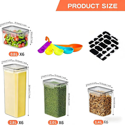 42pcs Airtight Containers, Clear Stackable Dry Food Storage | 42pk clear airtight containers with tight lids keep dry food fresh. Safe plastic, stackable for pantry kitchen storage