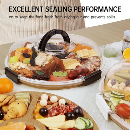 Renmxj Charcuterie Board with Clear Lid, Picnic Portable Cheese Board Charcuterie Boxes, Meat Fruit Serving Tray Platter, House Warming Gifts New Home, Gifts for Women (White, 5 Compartments)