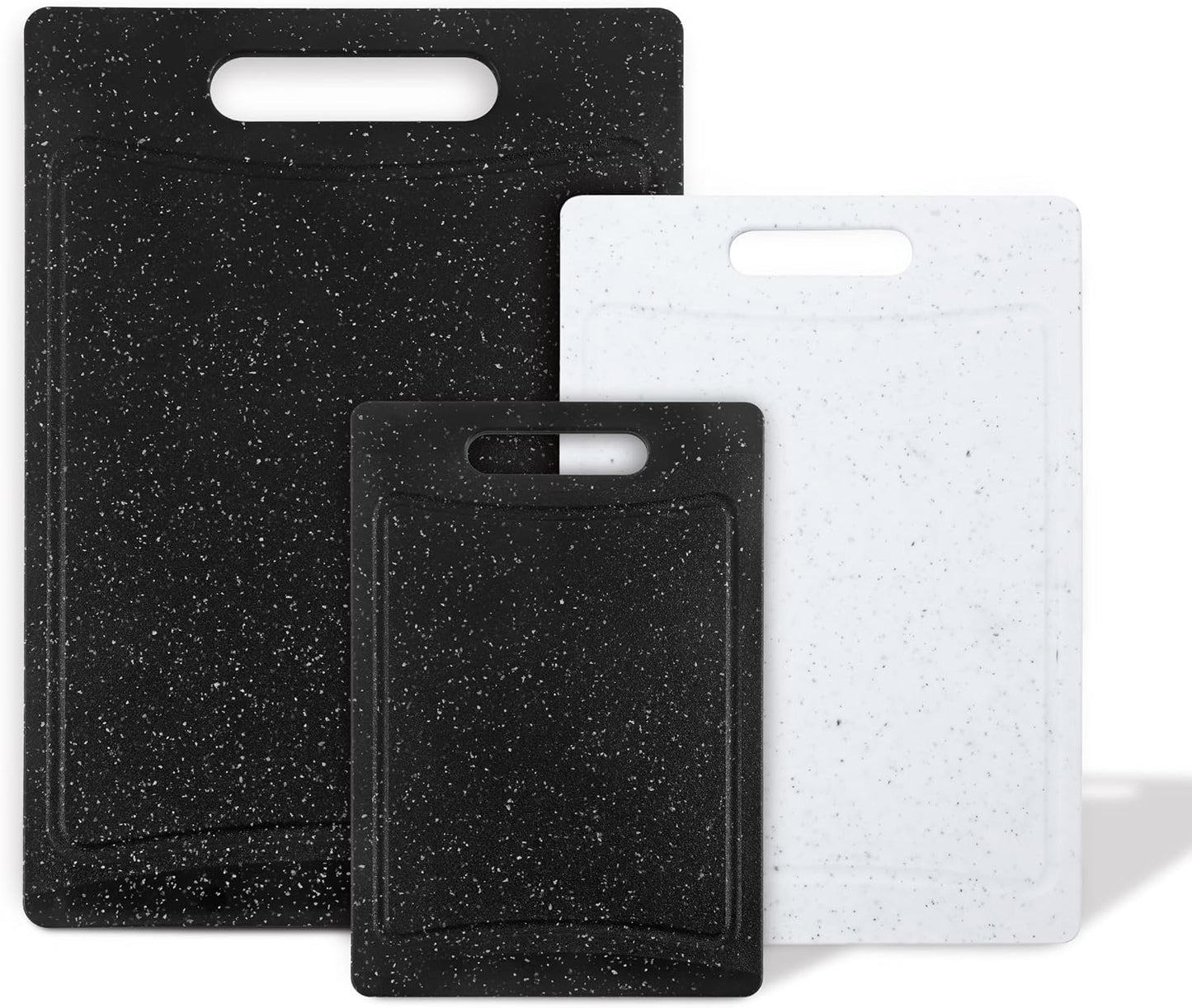 COOK WITH COLOR Non-Slip Cutting Board Set – Kitchen Essentials with Easy Grip Handle for Meat, Veggies, and Fruits, 3 Cutting Boards, Speckled White