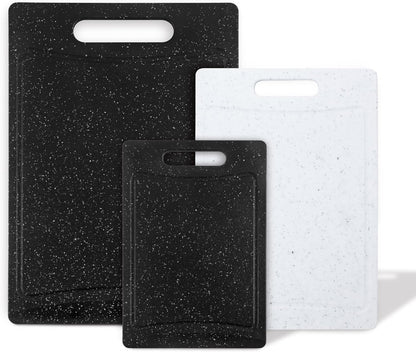 COOK WITH COLOR Non-Slip Cutting Board Set – Kitchen Essentials with Easy Grip Handle for Meat, Veggies, and Fruits, 3 Cutting Boards, Speckled White