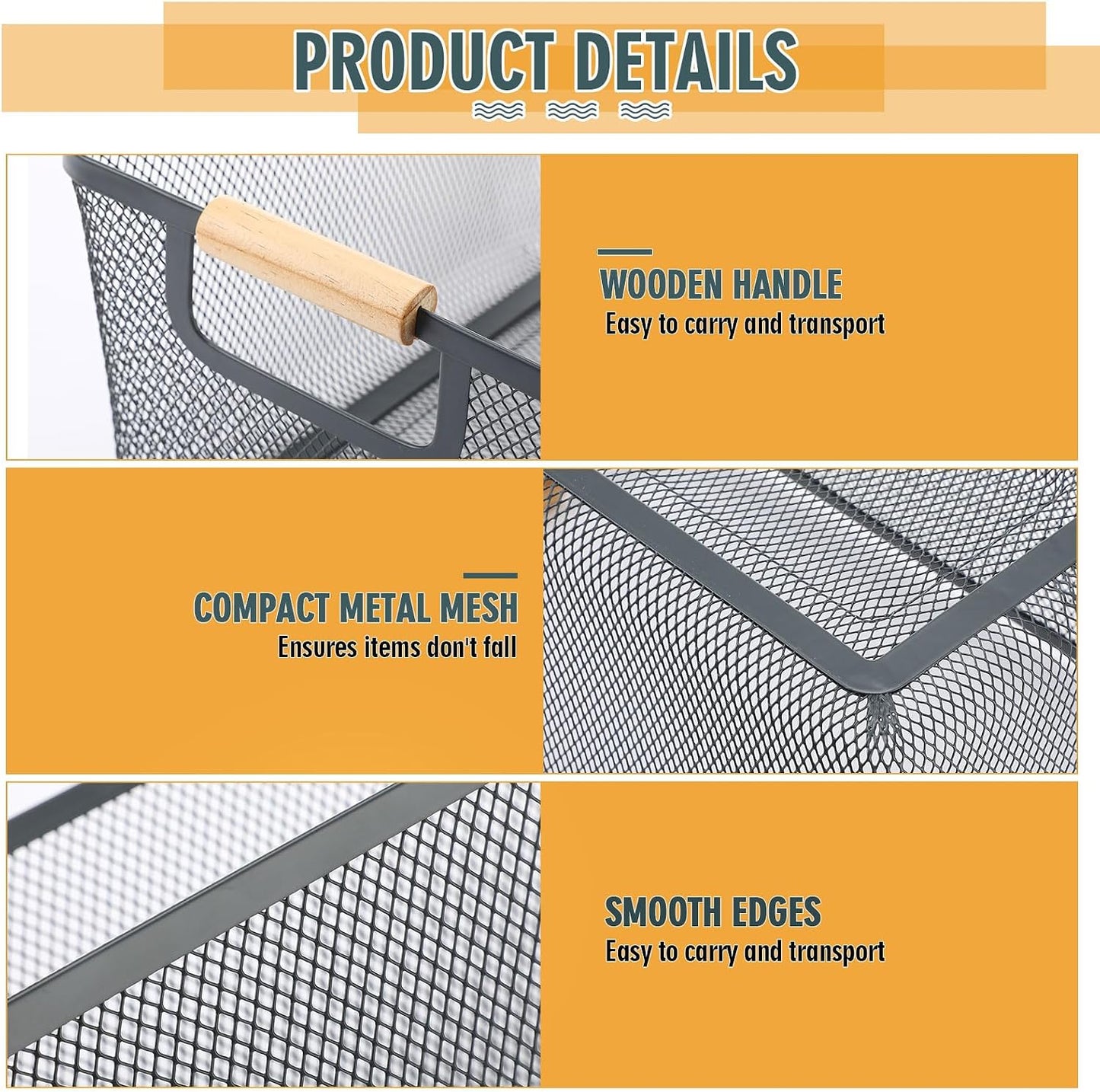 Ziliny 4 Pcs Metal Mesh Wire Baskets with Wooden Handles for Organizing, Pantry Organizers and Storage Steel Bin Kitchen Baskets for Fruit Potato Onion Snacks Bathroom Cabinet(Medium,Cream White)