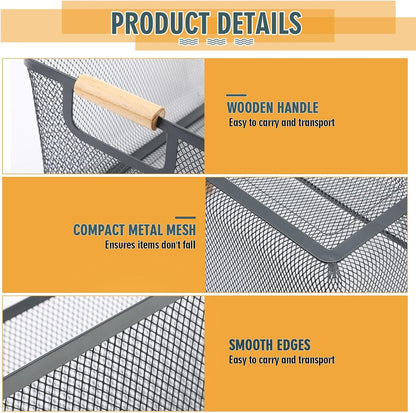 Ziliny 4 Pcs Metal Mesh Wire Baskets with Wooden Handles for Organizing, Pantry Organizers and Storage Steel Bin Kitchen Baskets for Fruit Potato Onion Snacks Bathroom Cabinet(Medium,Cream White)