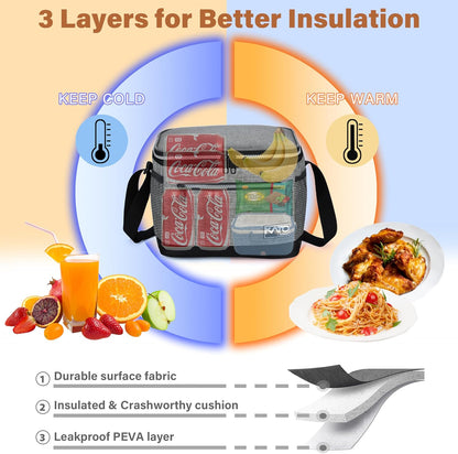 Tirrinia Insulated Lunch Box for Men/Women, Leakproof Lunch Bag for School Work, Large Lunch Tote Kids Boys Girls Student Back to School, Soft Cooler Office Picnic Beach Camping for Adults, Charcoal