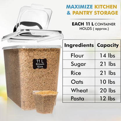 Shazo 2 PC (11L | 372 oz) Flour Sugar Storage Containers with Spout Lid & Easy Carry Handle - BPA Free Extra Large Airtight Food Storage Containers with Lids - Rice Canisters Sets for Kitchen & Pantry