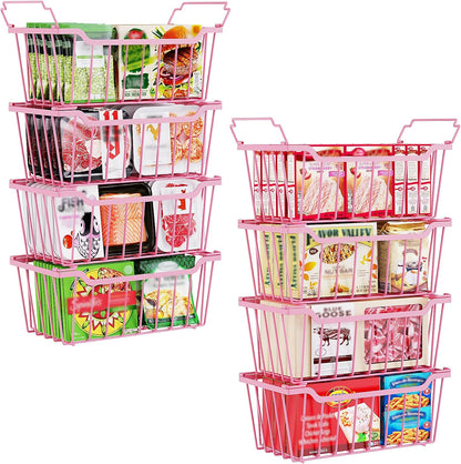 SUNALLY Freezer Organizer Bins, 8 Pack Chest Freezer Organizer Stackable for 5-7 Cu.FT Deep Freezer Sort Frozen Meats and Food, Freezer Storage Baskets with Handles Easy Reach from Bottom, White