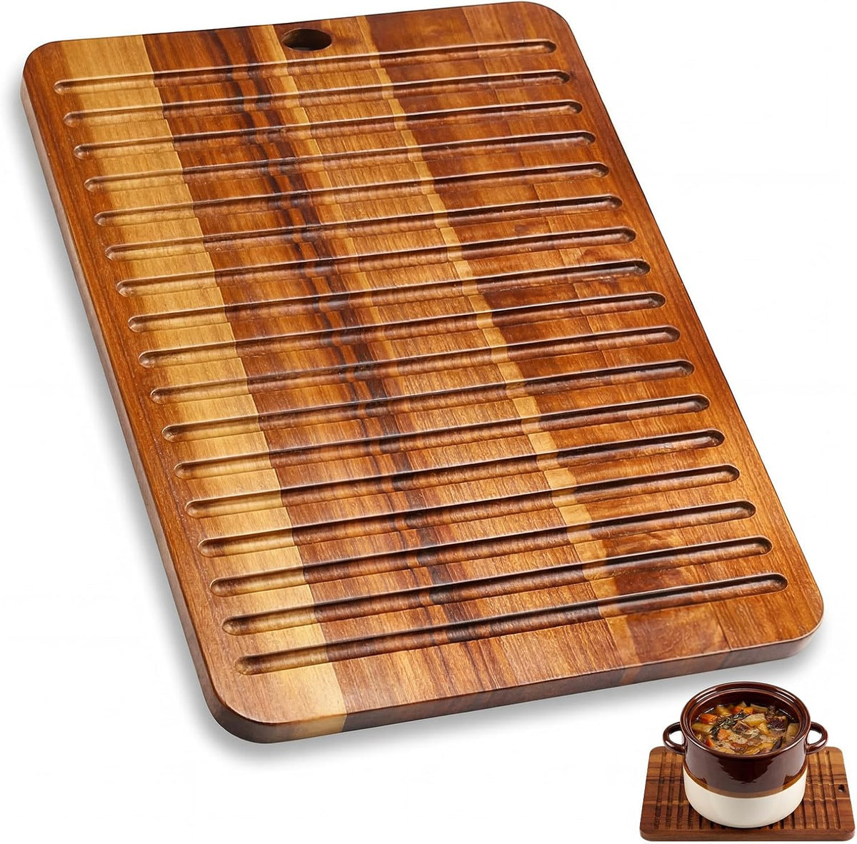 12 x 9 Inches Acacia Wood Trivet Mat Thicken Wooden Hot Pads Trivets Heat Resistant Non Slip Pads for Table Countertop Hot Dishes Holder Pot Bowl Teapot Kitchen Counter Protector