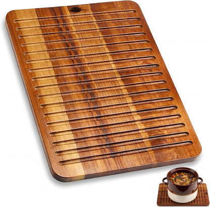 12 x 9 Inches Acacia Wood Trivet Mat Thicken Wooden Hot Pads Trivets Heat Resistant Non Slip Pads for Table Countertop Hot Dishes Holder Pot Bowl Teapot Kitchen Counter Protector