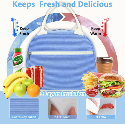 GYEUKHAM Lunch Bag Women, Lunch Box for Adult Men Kids Girls, Small Cute Lunchbox Tote Large Capacity Insulated Lunch Container Cooler for Work School Picnic Travel, Black White Stripes