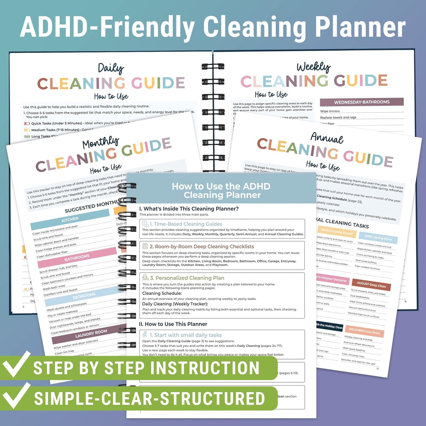 Magnetic Cleaning Schedule and Checklist Dry Erase Board - Reusable Cleaning Schedule for Home, Kitchen & Bathroom | Weekly & Monthly Chore Chart for Adults, Strong Magnet, Easy Erase