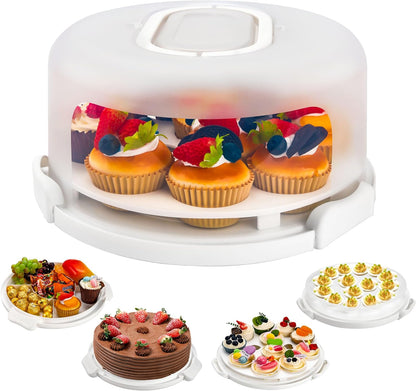 NPLUX Green Cake Containers with Lids Round Plastic Cupcake Holders 4-in-1 Multipurpose Cake Carrier Holder for 11 Inch Cake Pies Cupcake Eggs Fruit or Snack Transport