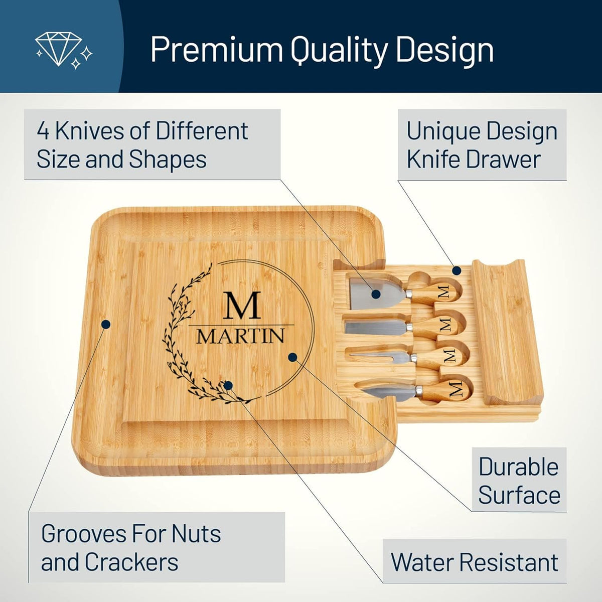 Bamboo Cheese Board and Charcuterie Boards Set & Serving Tray