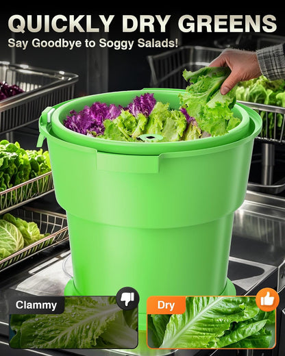 PYY 2.5 Gallon Commercial Salad Spinner - Salad Dryer w/Silicone Anti-slip Mat & Draining Hose, 10Qt Manual Salad Spinner for 3 Heads of Lettuce Spinner Large for Catering