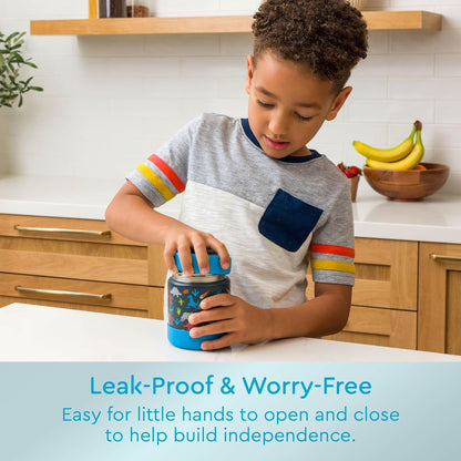 Bentgo Kids Stainless Steel Food Jar - 11oz Leak-Proof Double Insulated Hot or Cold Food Container with Removable Silicone Bumper, Dishwasher Safe, Easy Open Lid, Ages 3+ (Trucks)